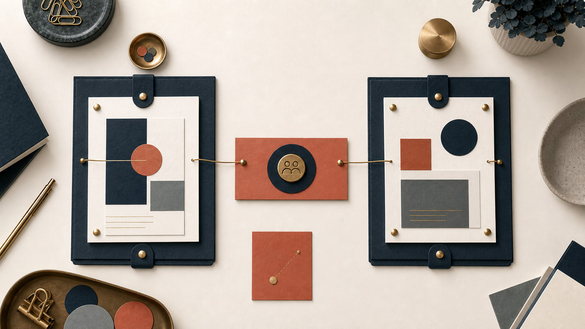 Tactile editorial composition connecting professional relationships through a clear introduction